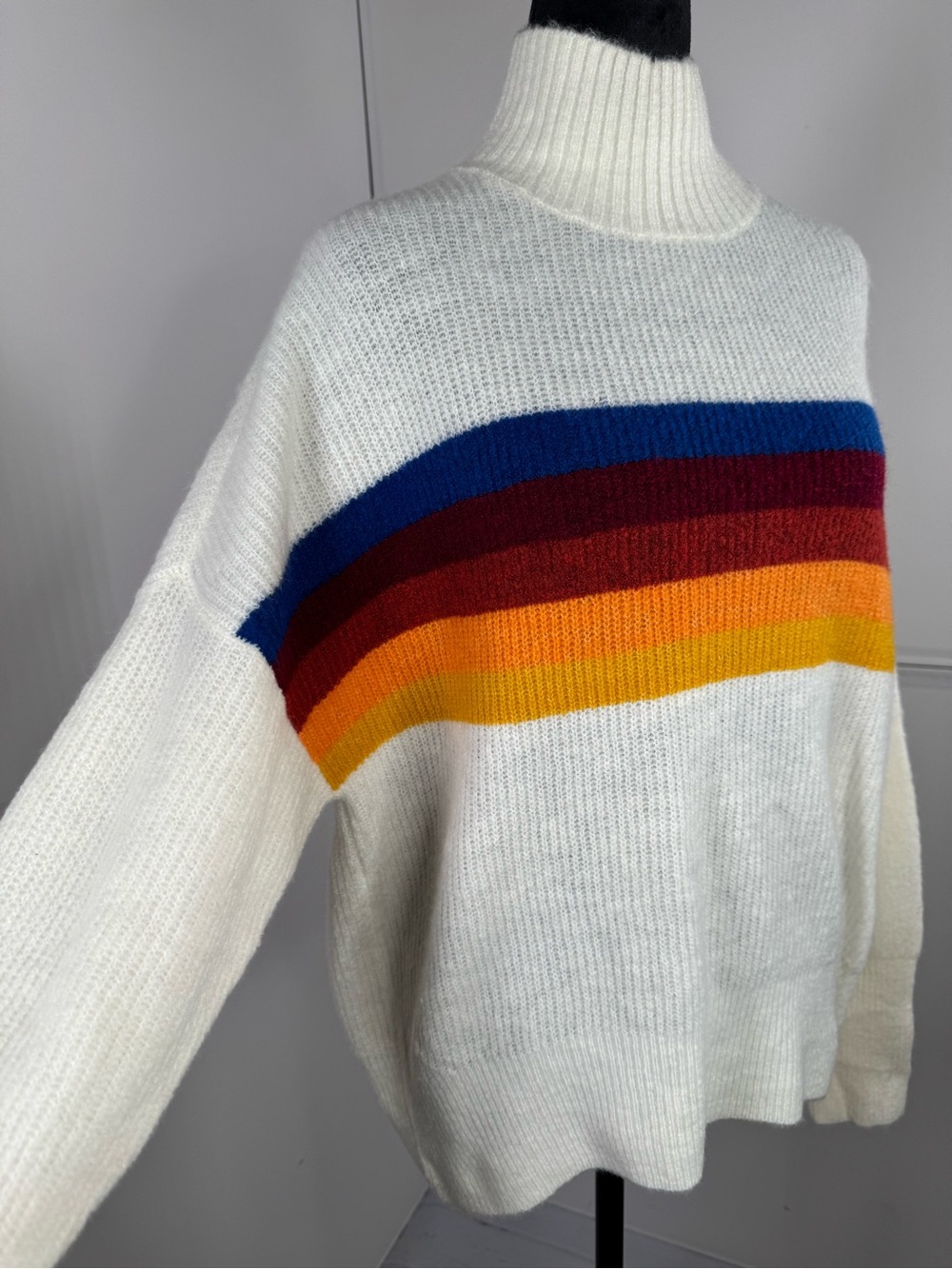 Express Rainbow Stripe Mock Neck Sweater Size Small - Picture 3 of 8